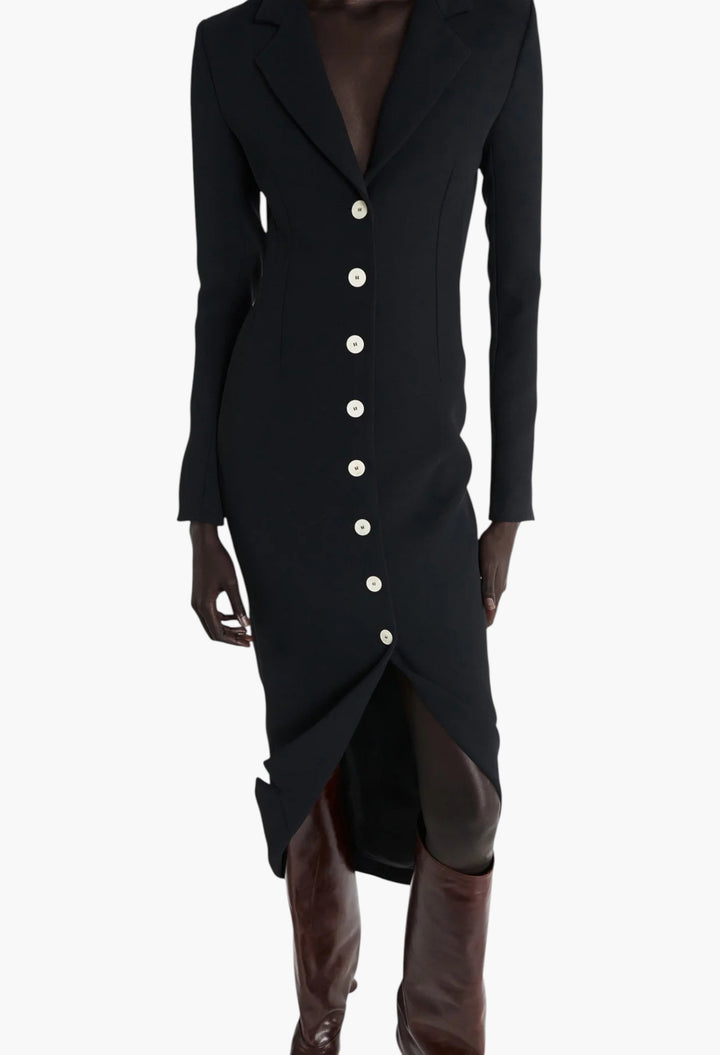 Tailored Shirt Dress With Jacket Collar At Hem Black - GLAM MODA