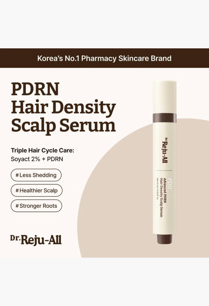 GLAM MODA Dr.Reju-All Advanced PDRN Hair Density Scalp Serum in a 15ml applicator tube for fuller hair and roots.