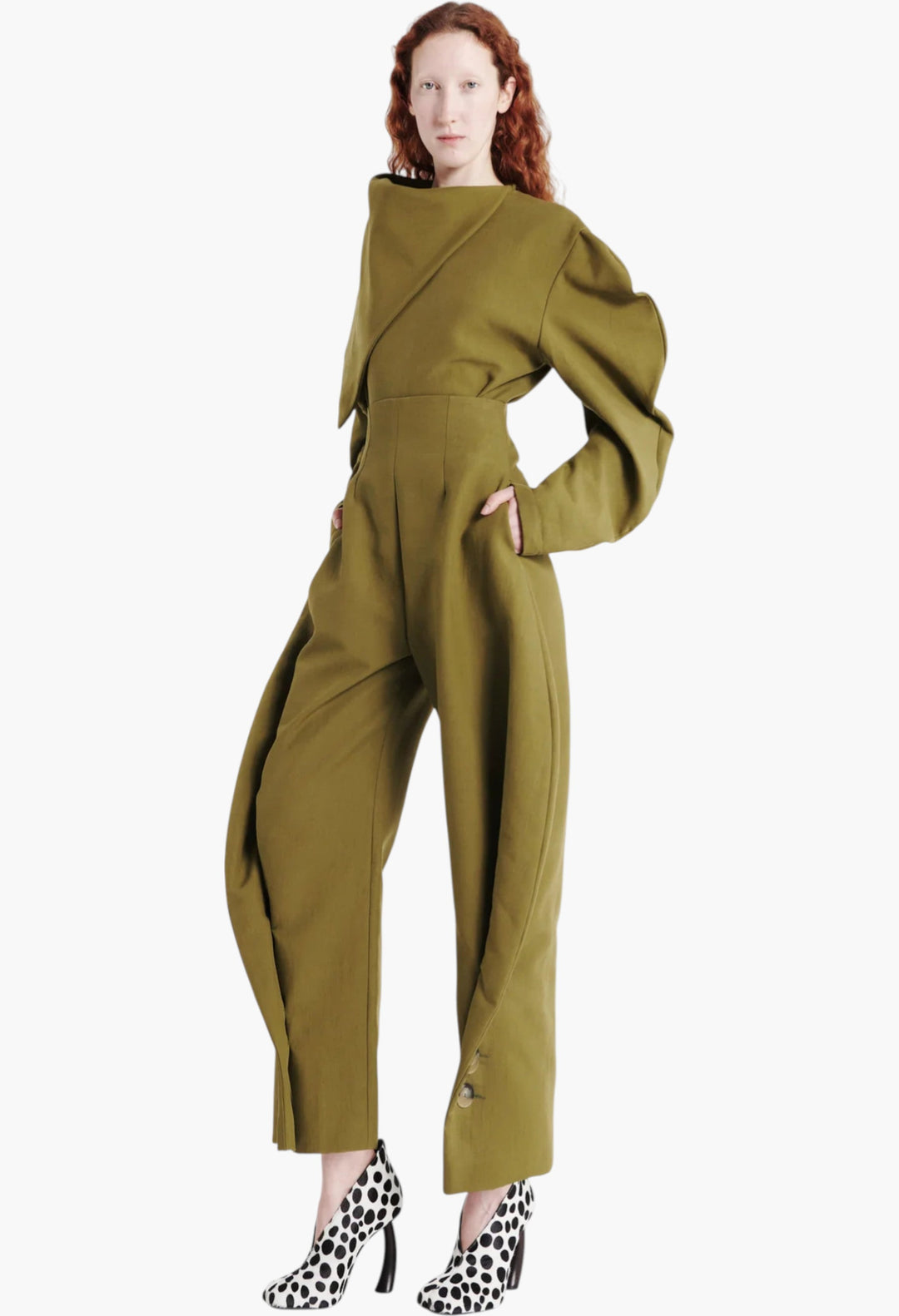 High Rise Rounded Pant Khaki Green - GLAM MODA