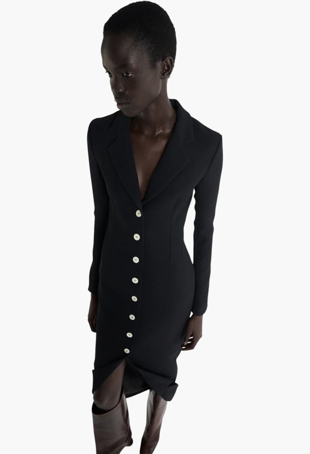 Tailored Shirt Dress With Jacket Collar At Hem Black - GLAM MODA