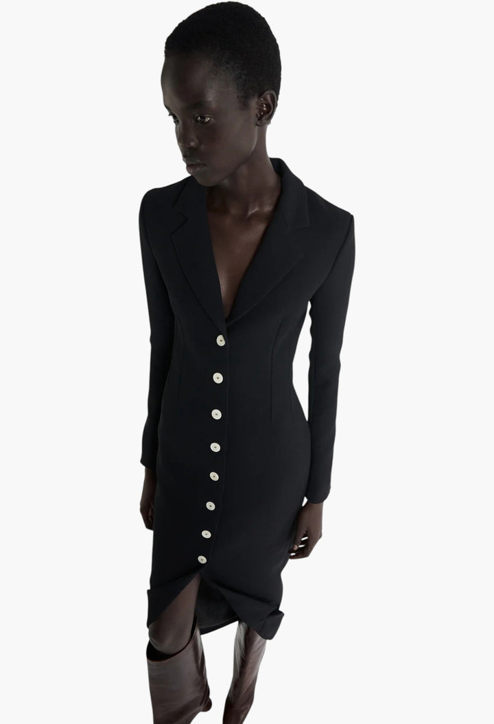Tailored Shirt Dress With Jacket Collar At Hem Black - GLAM MODA