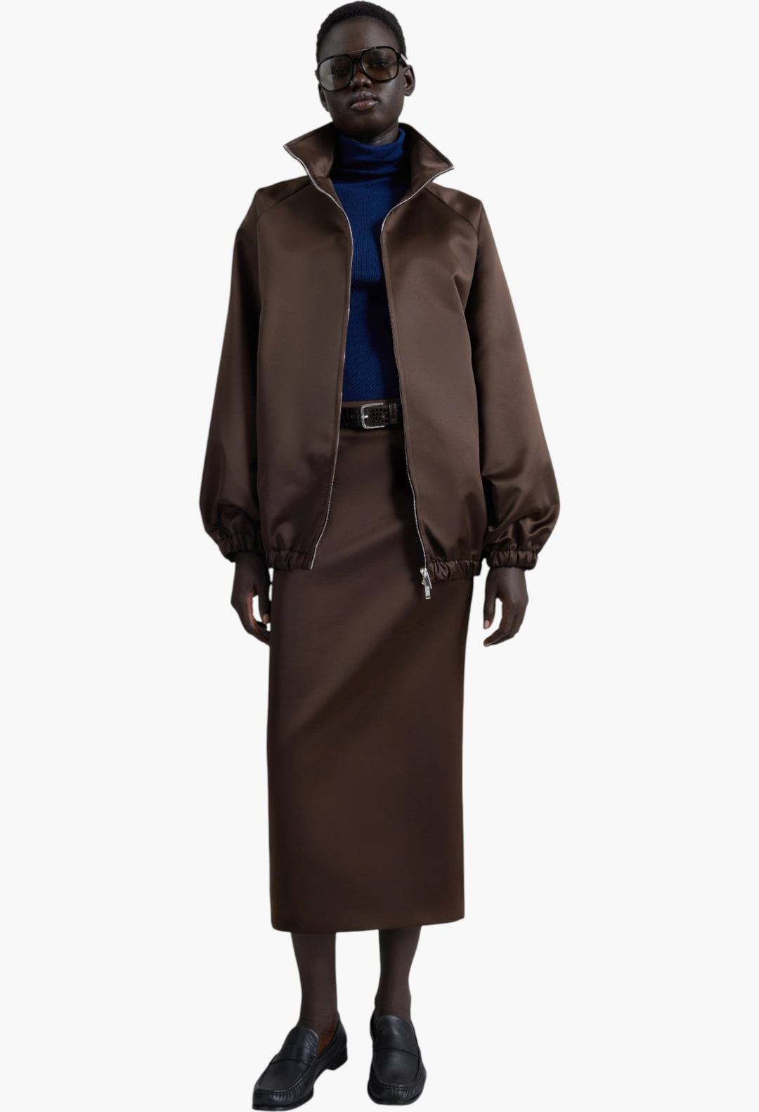 Baxter Satin Track Jacket - Brown - GLAM MODA