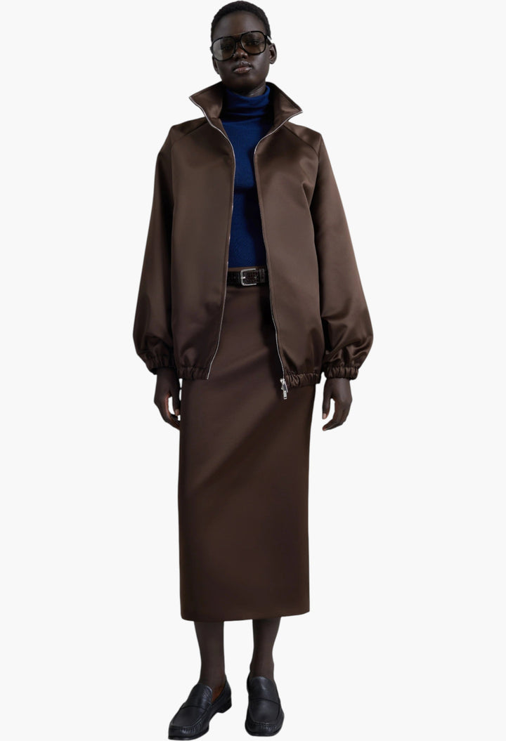 Baxter Satin Track Jacket - Brown - GLAM MODA