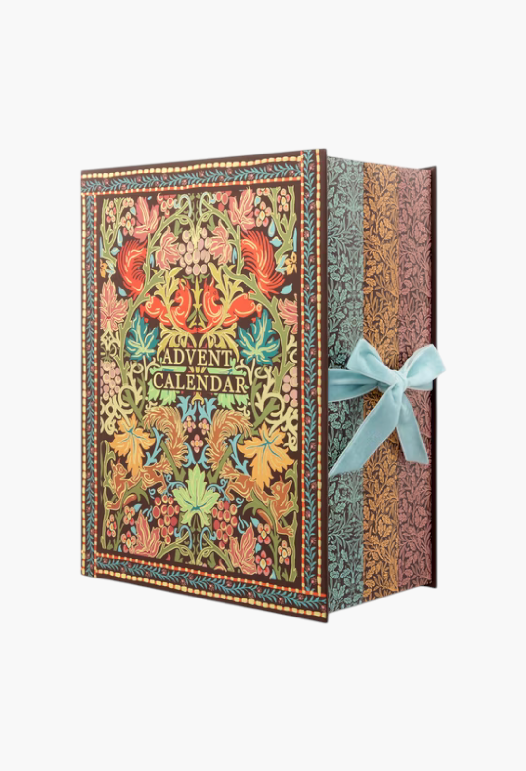 GLAM MODA William Morris At Home 2026 beauty advent calendar with Oak and Willow squirrel print and blue ribbon tie