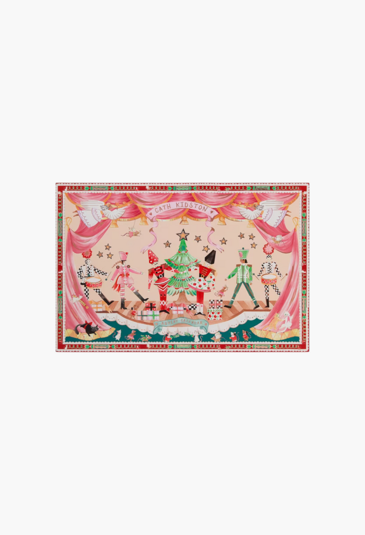 GLAM MODA Nutcracker Theatre advent calendar featuring festive stage illustration with bath and body beauty treats