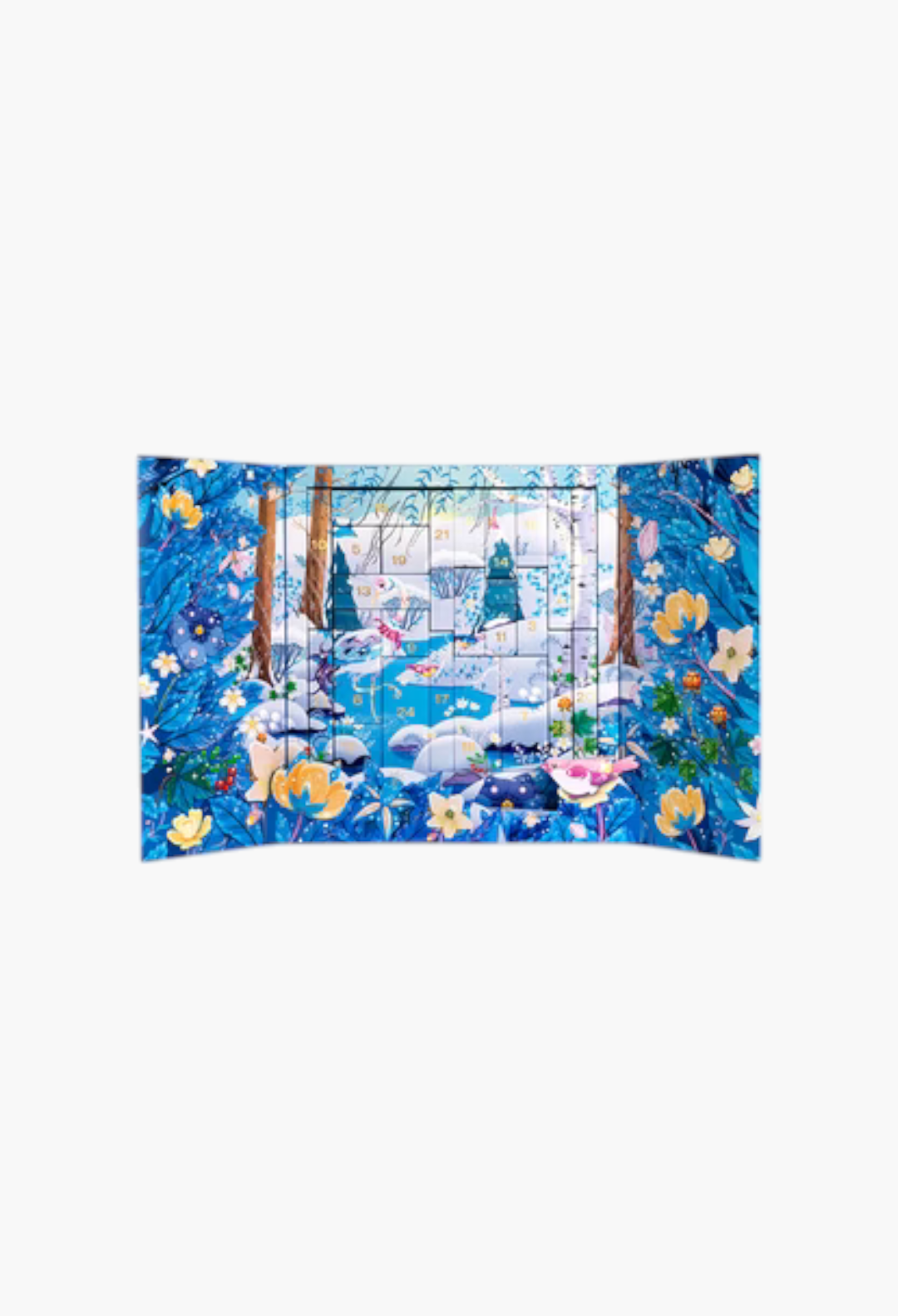 GLAM MODA Lumene Nordic Beauty Advent Calendar with 24 numbered doors featuring a festive winter forest illustration.