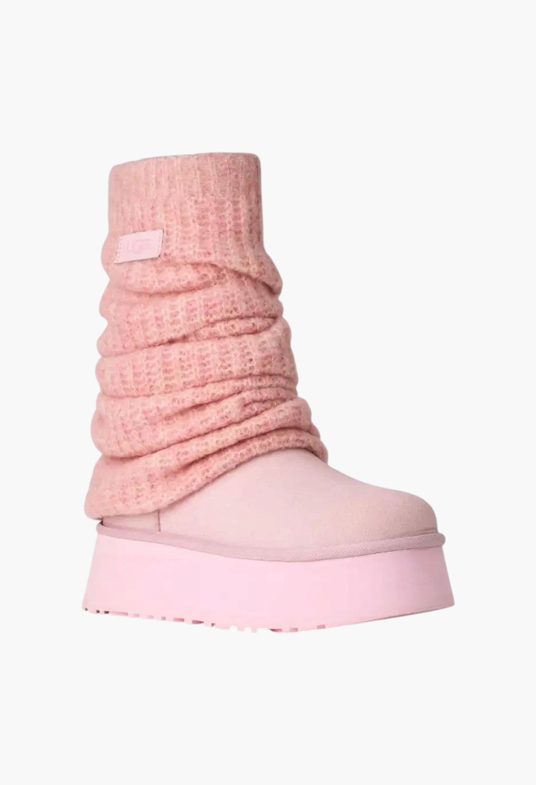 GLAM MODA pink suede platform boot with a removable knit legwarmer and thick EVA sole for a casual style.