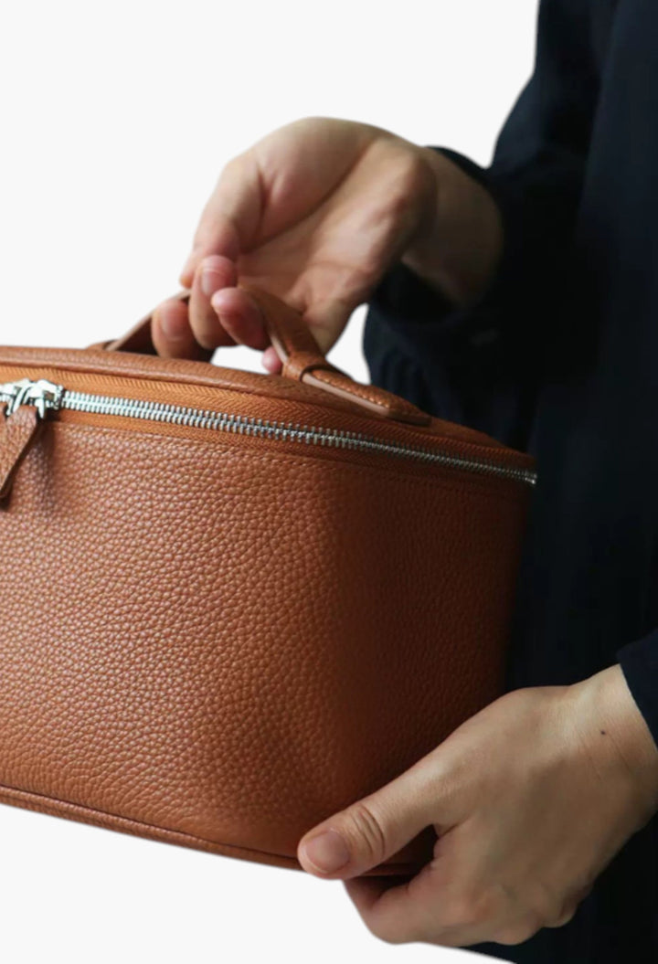 Leather Vanity Case Gold - GLAM MODA