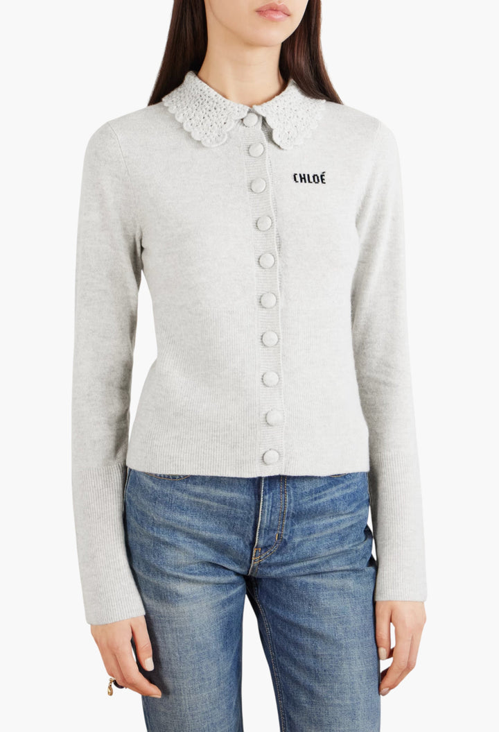Crochet-Trimmed Logo-Detailed Wool Cardigan - GLAM MODA