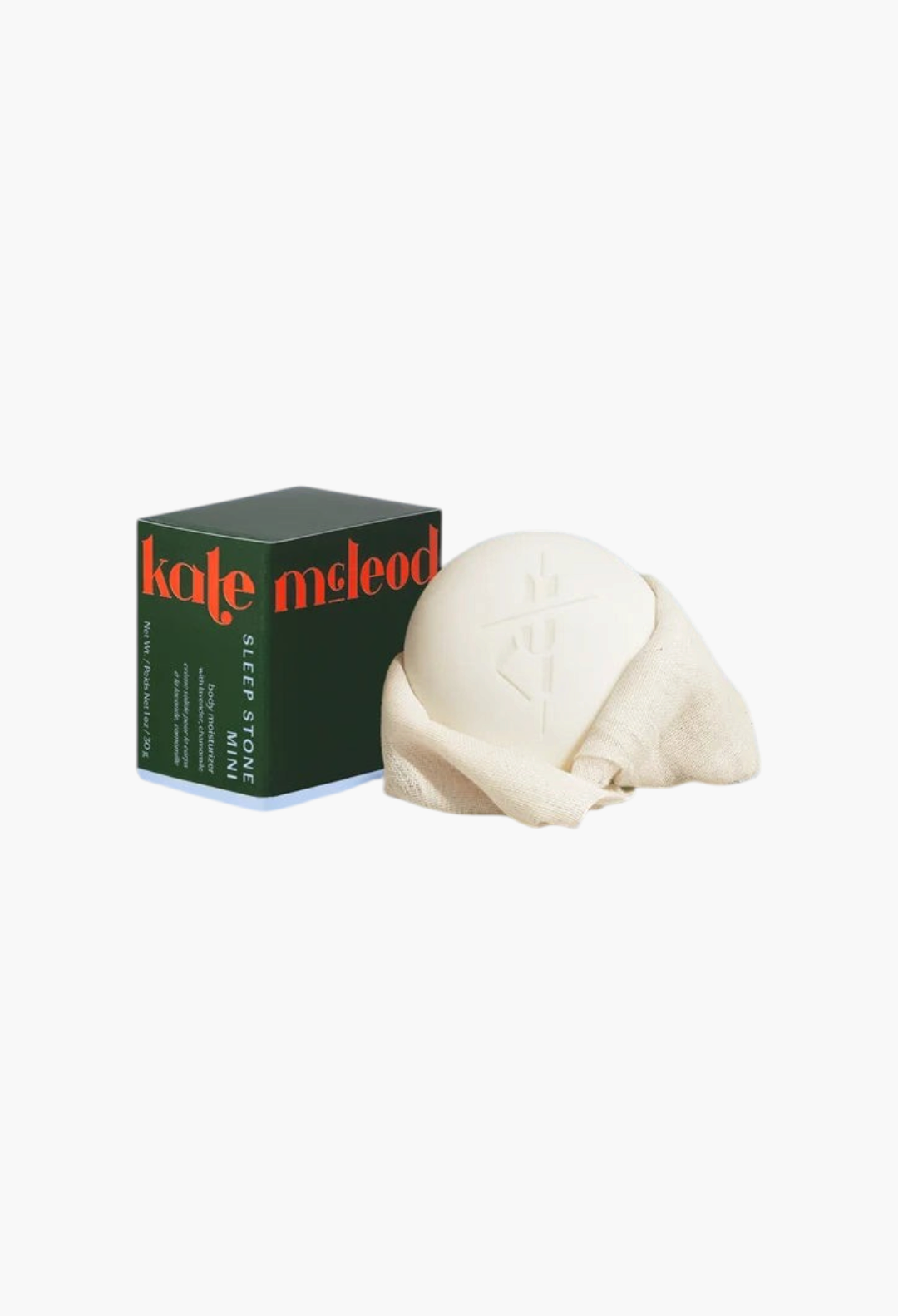 GLAM MODA Sleep Stone moisturizing cocoa butter lotion bar with lavender and chamomile in a green box
