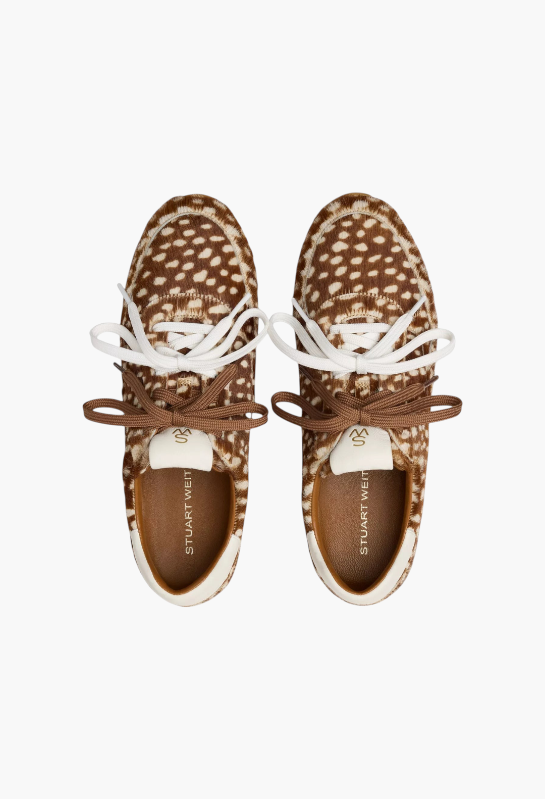 GLAM MODA Women's Bond Sport Sneakers in brown animal print calf hair with white laces and a durable rubber sole.