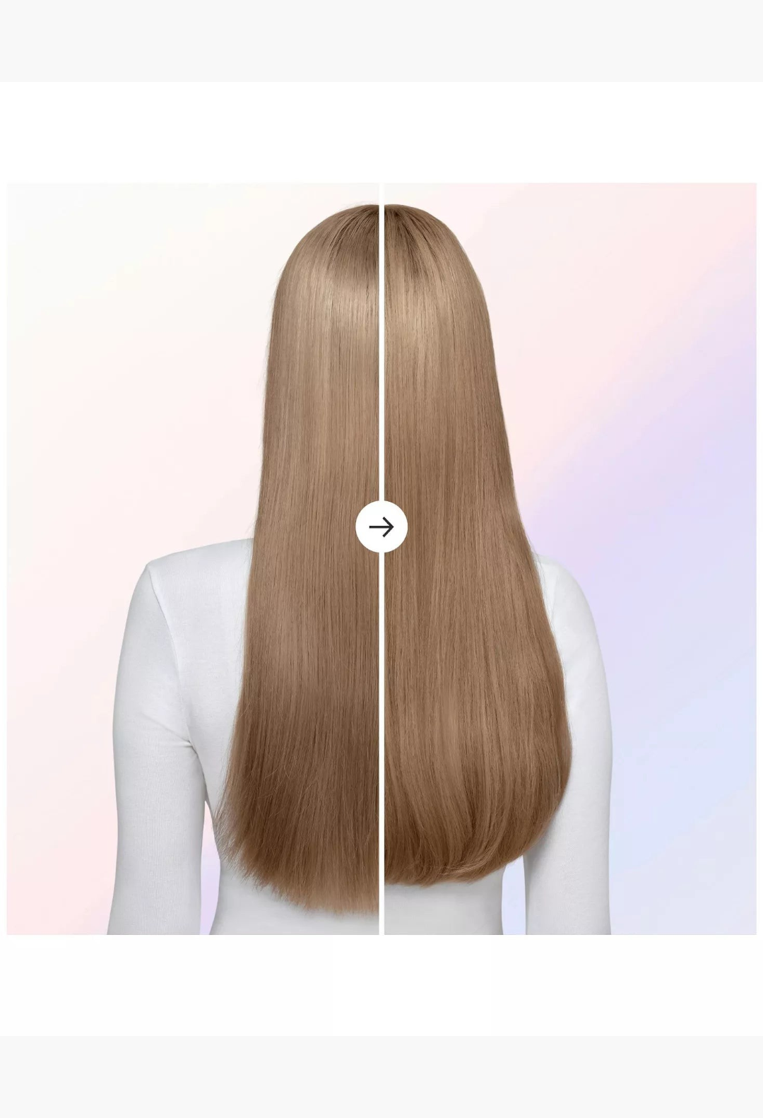 GLAM MODA Dyson Airsmooth styling brush showing a before and after comparison of smooth, straight hair results.