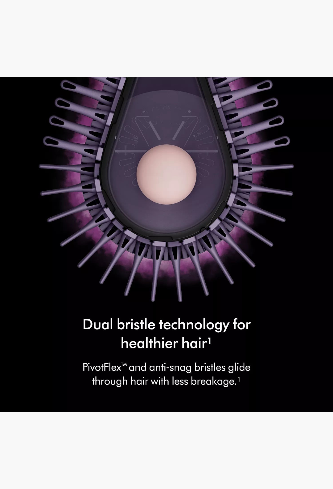 GLAM MODA Dyson Airsmooth styling brush head featuring pink and purple PivotFlex anti-snag dual bristle technology