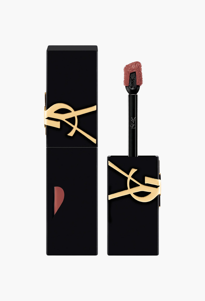 GLAM MODA Yves Saint Laurent The Inks Blurring Matte Liquid Lip Stain in a black tube with gold logo and applicator