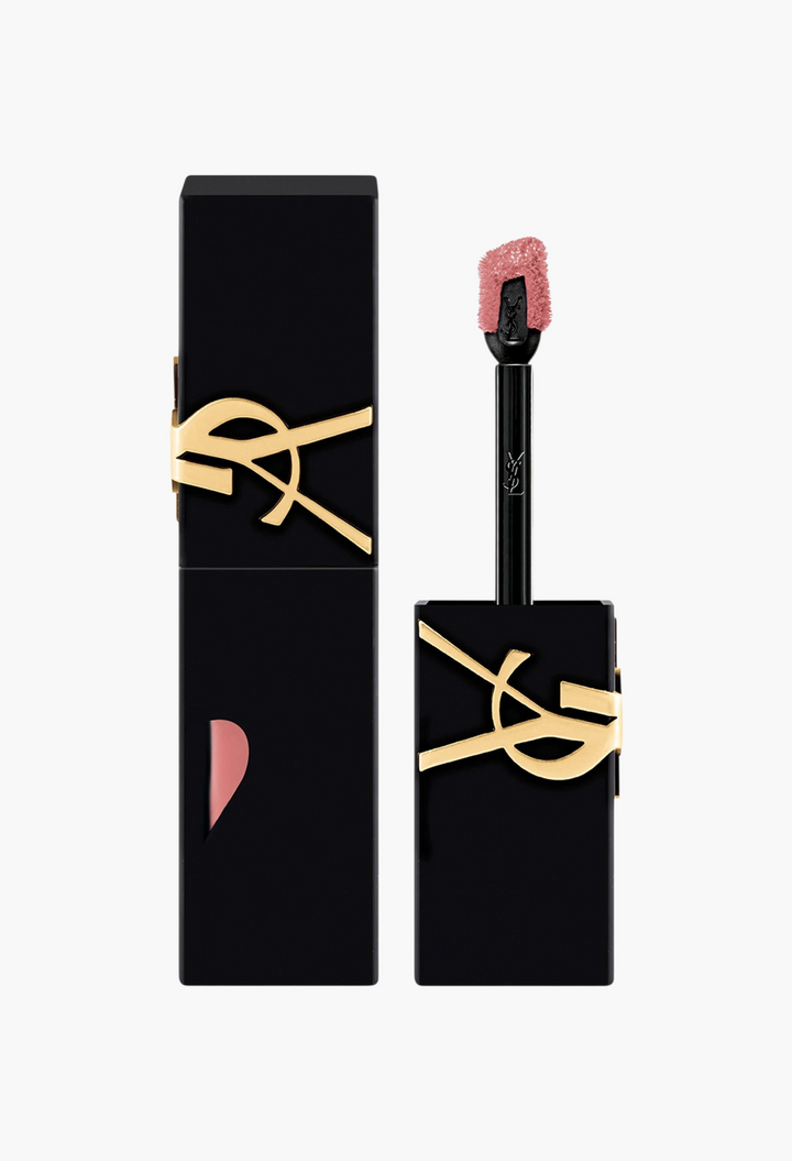 GLAM MODA Yves Saint Laurent The Inks Blurring Matte Liquid Lip Stain in a black tube with gold logo and applicator.