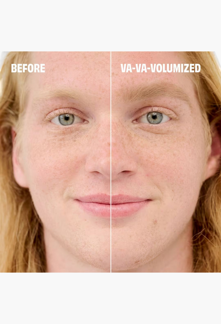 GLAM MODA before and after comparison of Gimme Brow+ tinted volumizing gel showing fuller defined eyebrows on a model