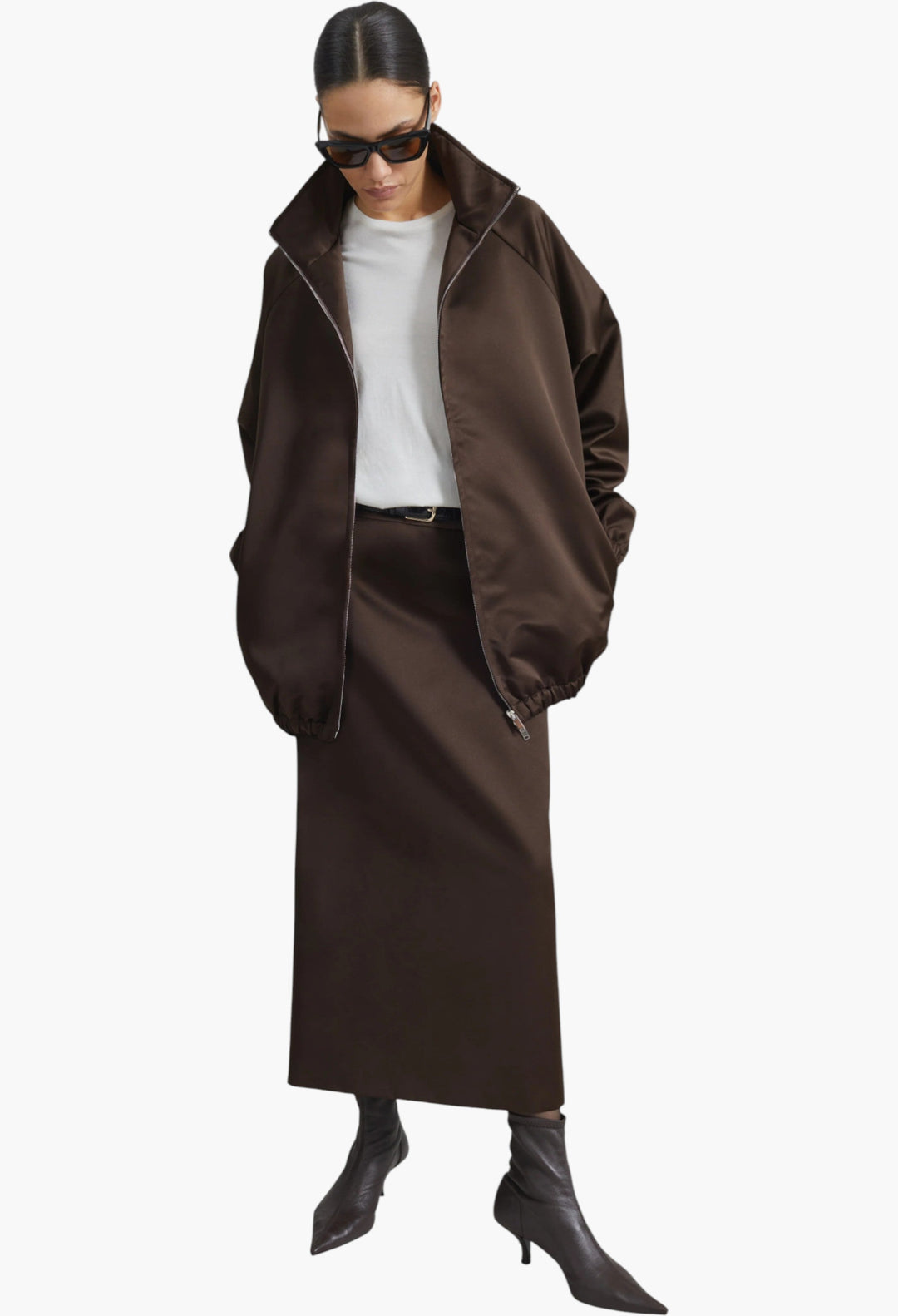 Baxter Satin Track Jacket - Brown - GLAM MODA