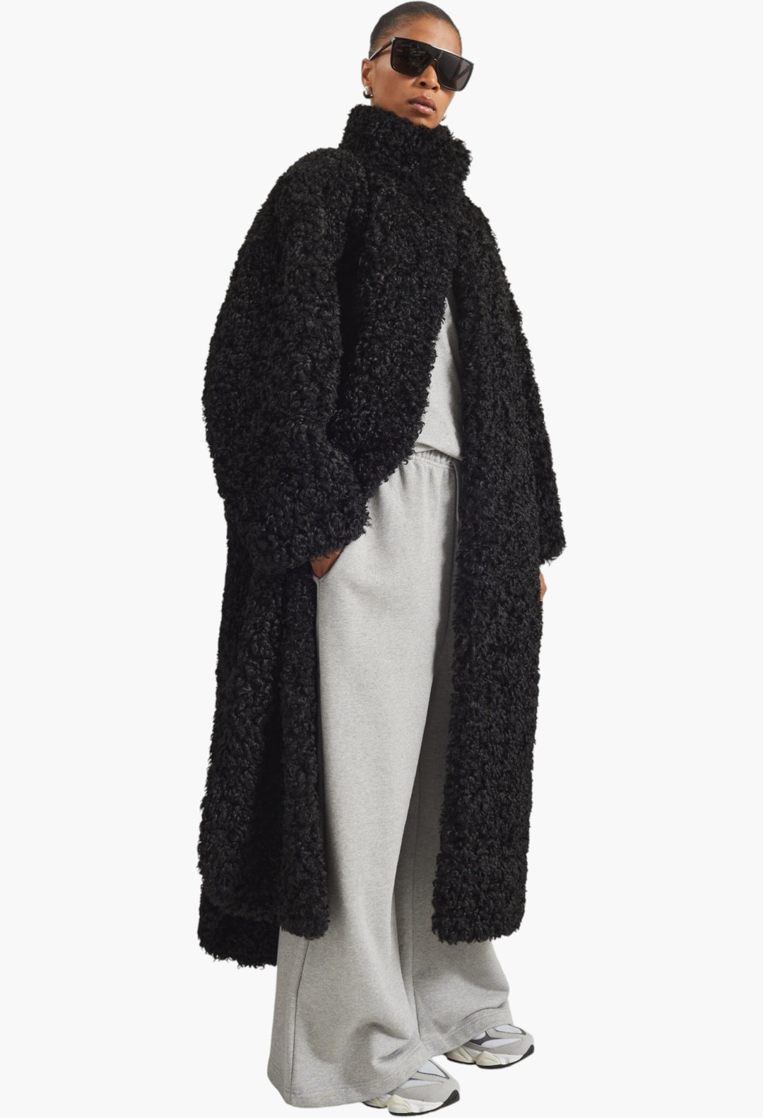 Ravello Faux Shearling Robe Coat - Black - GLAM MODA