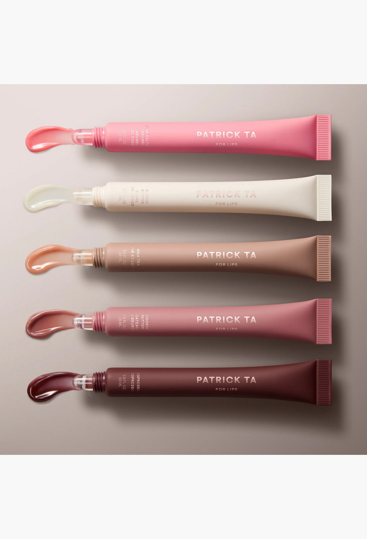 GLAM MODA Mini Major Moisture Smoothing Lip Balm collection in five sheer, high-shine shades with applicator tips.