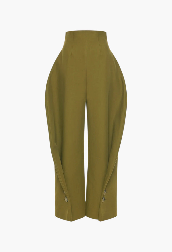 High Rise Rounded Pant Khaki Green - GLAM MODA