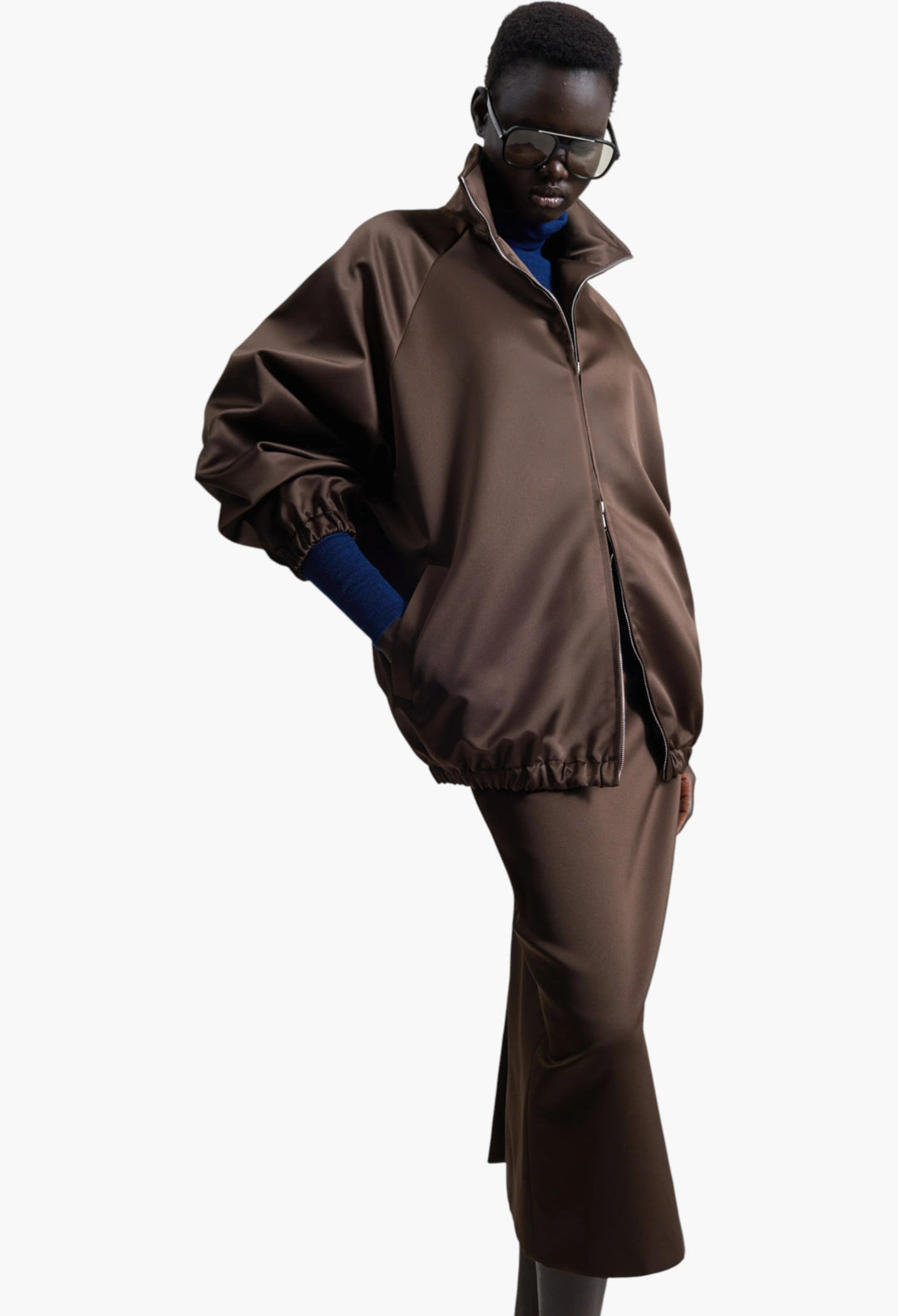 Baxter Satin Track Jacket - Brown - GLAM MODA