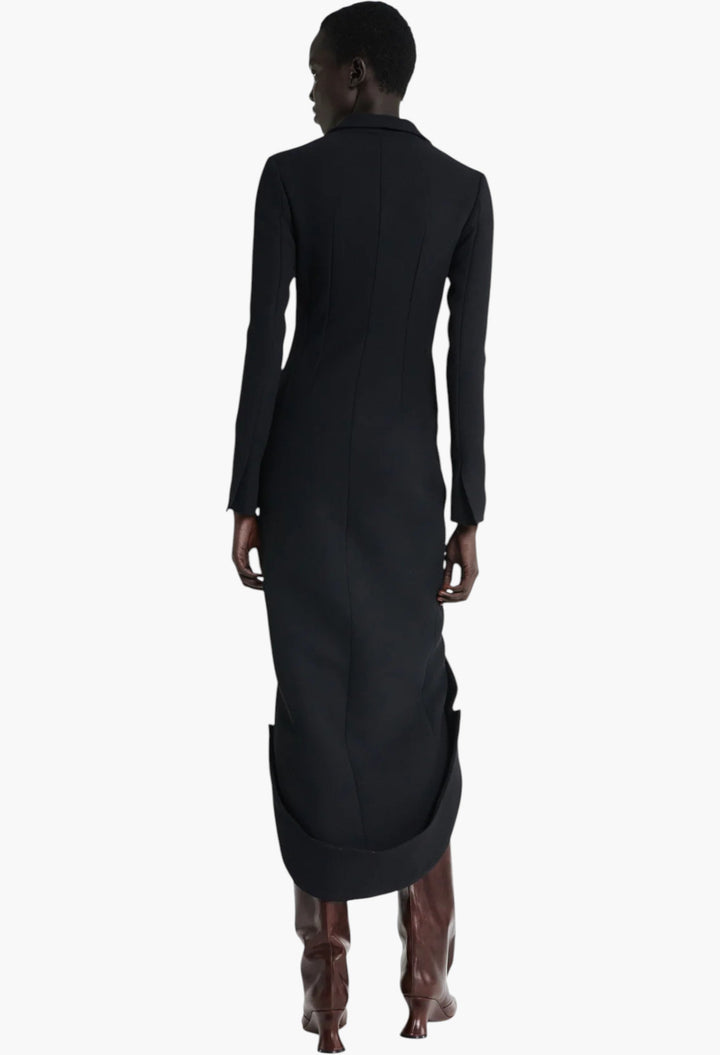 Tailored Shirt Dress With Jacket Collar At Hem Black - GLAM MODA