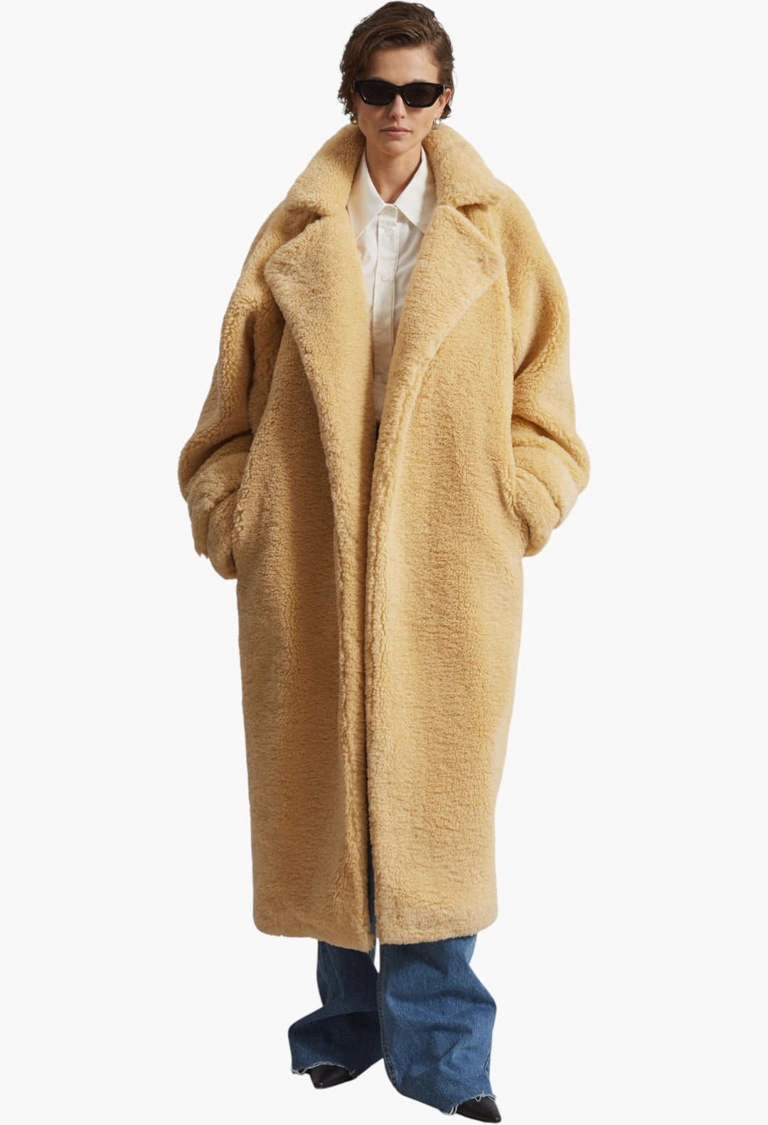 Gresham Faux Shearling Robe Coat - Yellow - GLAM MODA