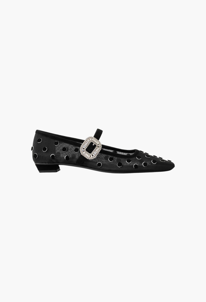Belle Vivier 25 Embellished Flocked Mesh Mary Jane Ballet Flats - GLAM MODA