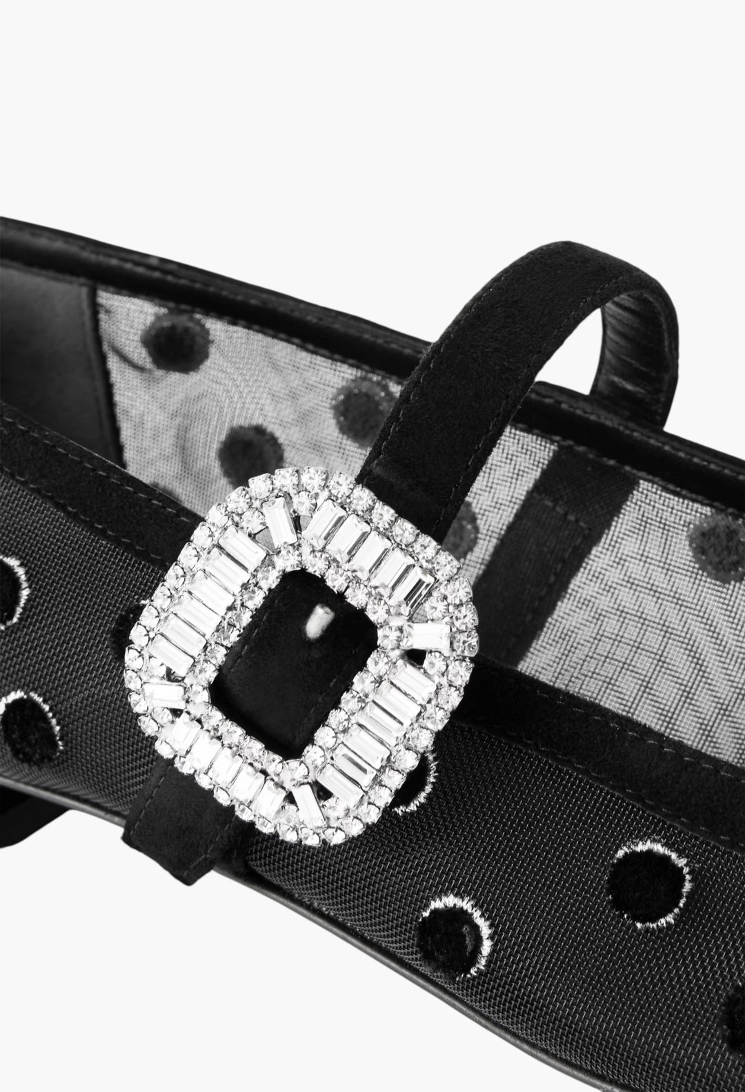Belle Vivier 25 Embellished Flocked Mesh Mary Jane Ballet Flats - GLAM MODA
