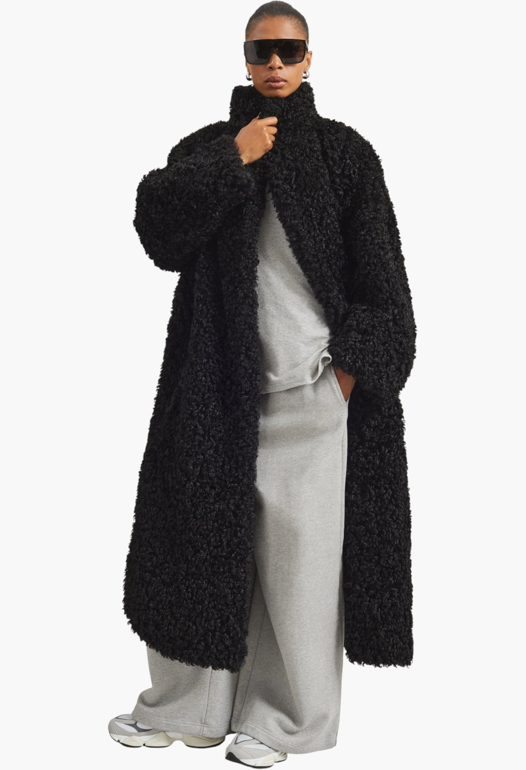 Ravello Faux Shearling Robe Coat - Black - GLAM MODA
