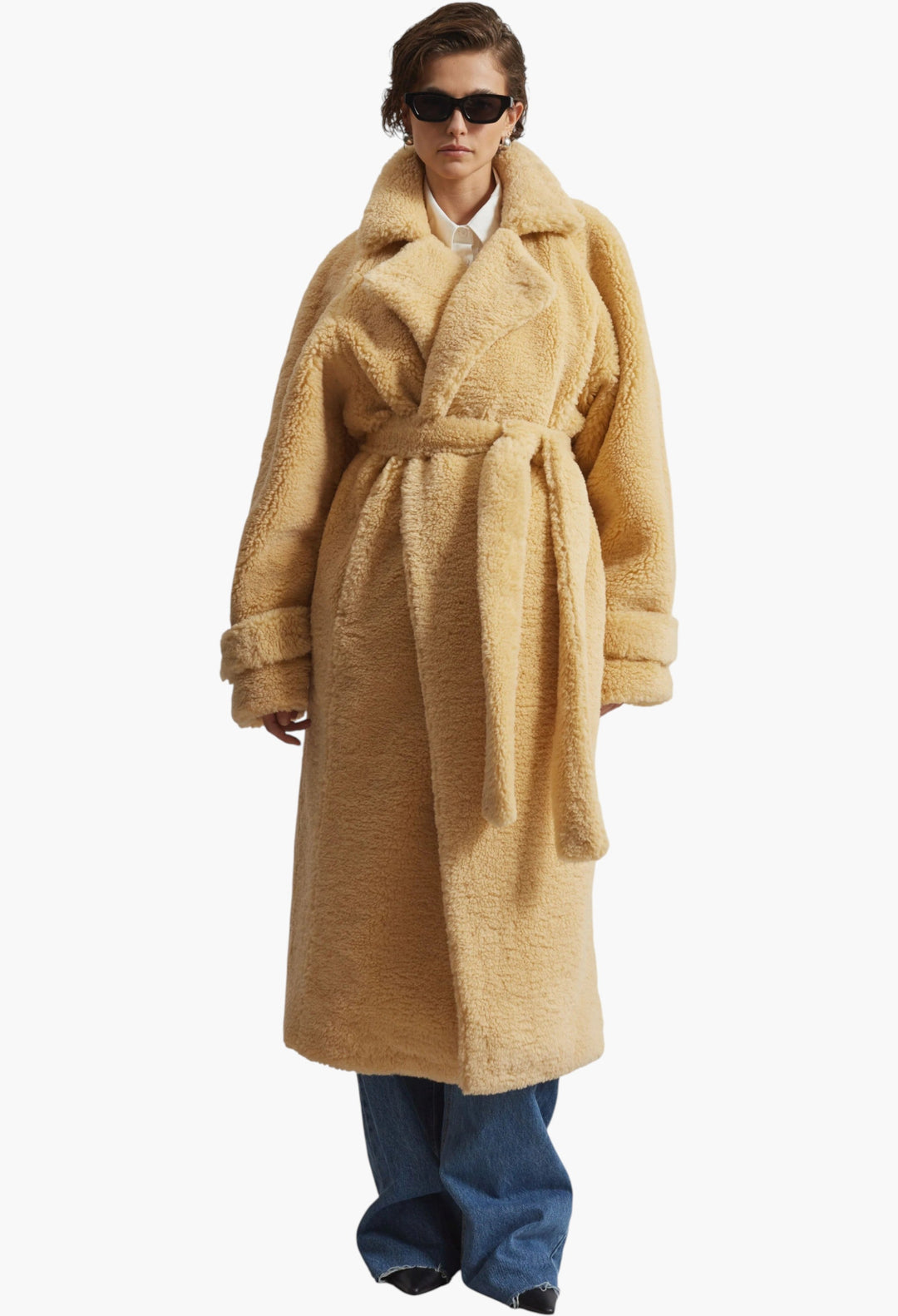 Gresham Faux Shearling Robe Coat - Yellow - GLAM MODA