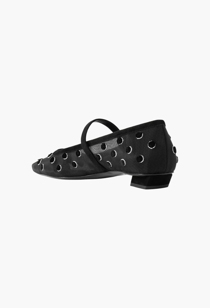 Belle Vivier 25 Embellished Flocked Mesh Mary Jane Ballet Flats - GLAM MODA