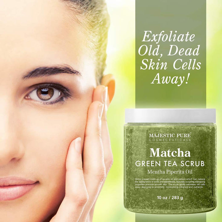 Matcha Green Tea Body Scrub For All Natural Skin Care - Exfoliating Multi Purpose Body And Facial Scrub Moisturizes And Nourishes Face And Skin - 10 Oz - Great Gift For Her - GLAM MODA