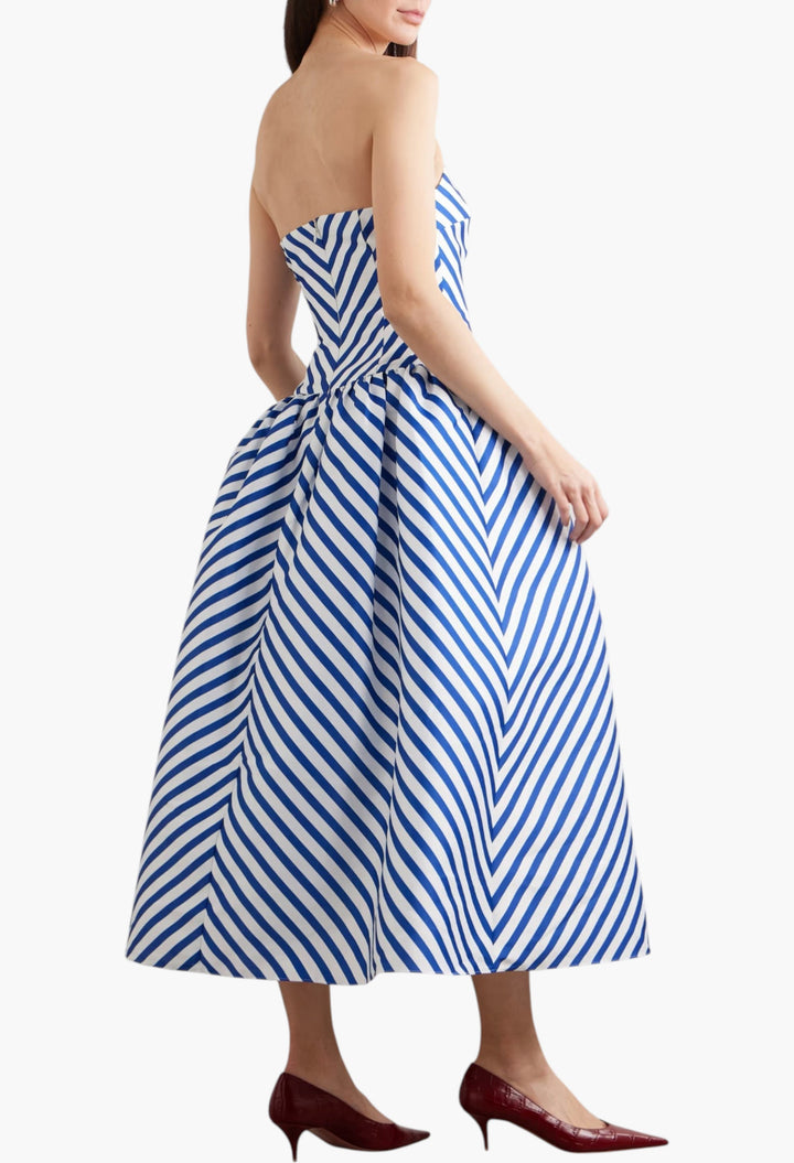 Strapless Striped Taffeta Midi Dress - GLAM MODA