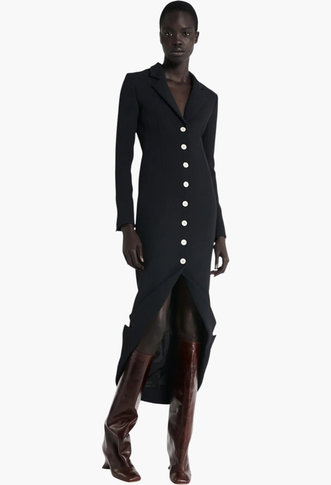 Tailored Shirt Dress With Jacket Collar At Hem Black - GLAM MODA
