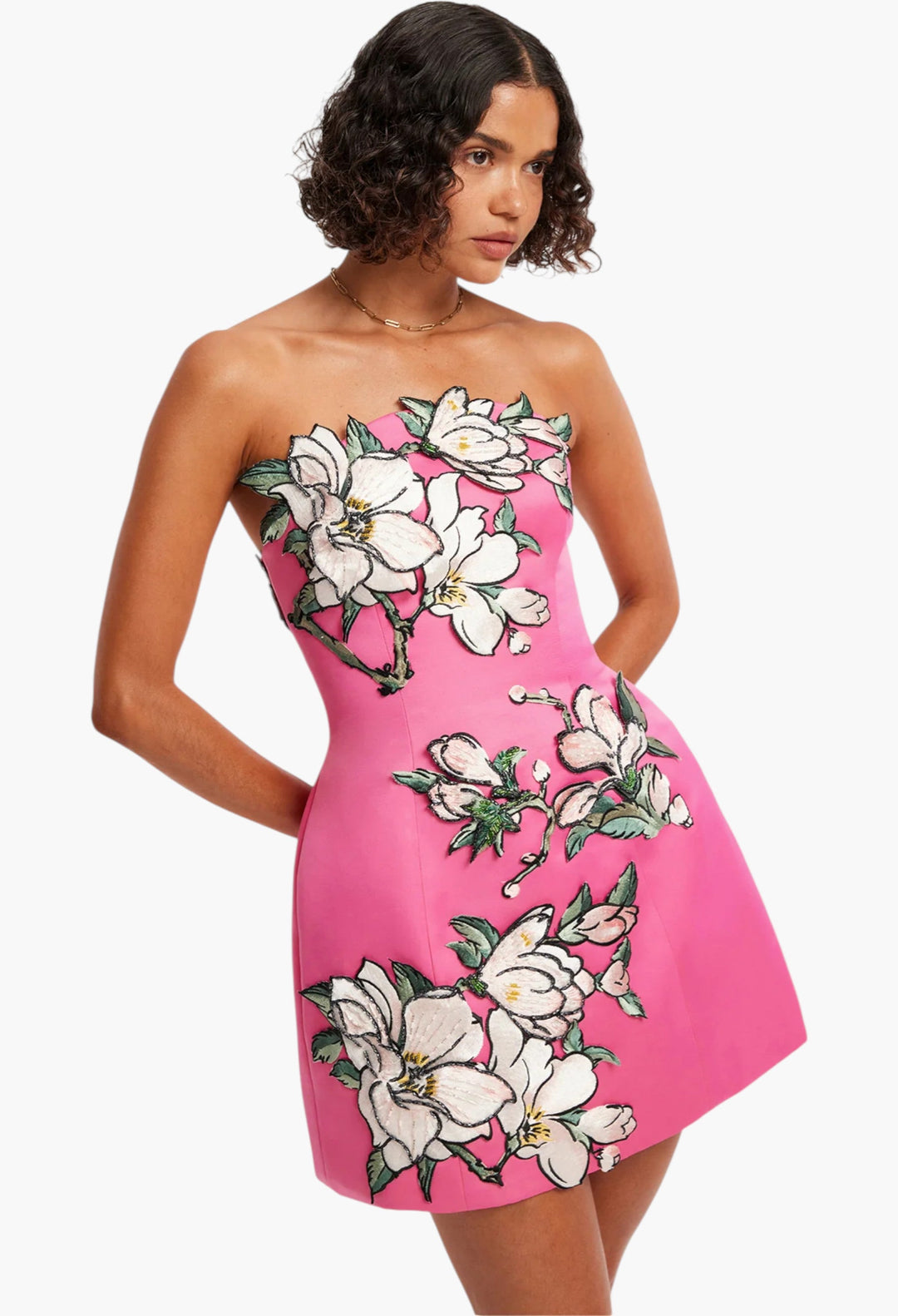 Appliqué Floral Bustier Mini Dress - GLAM MODA