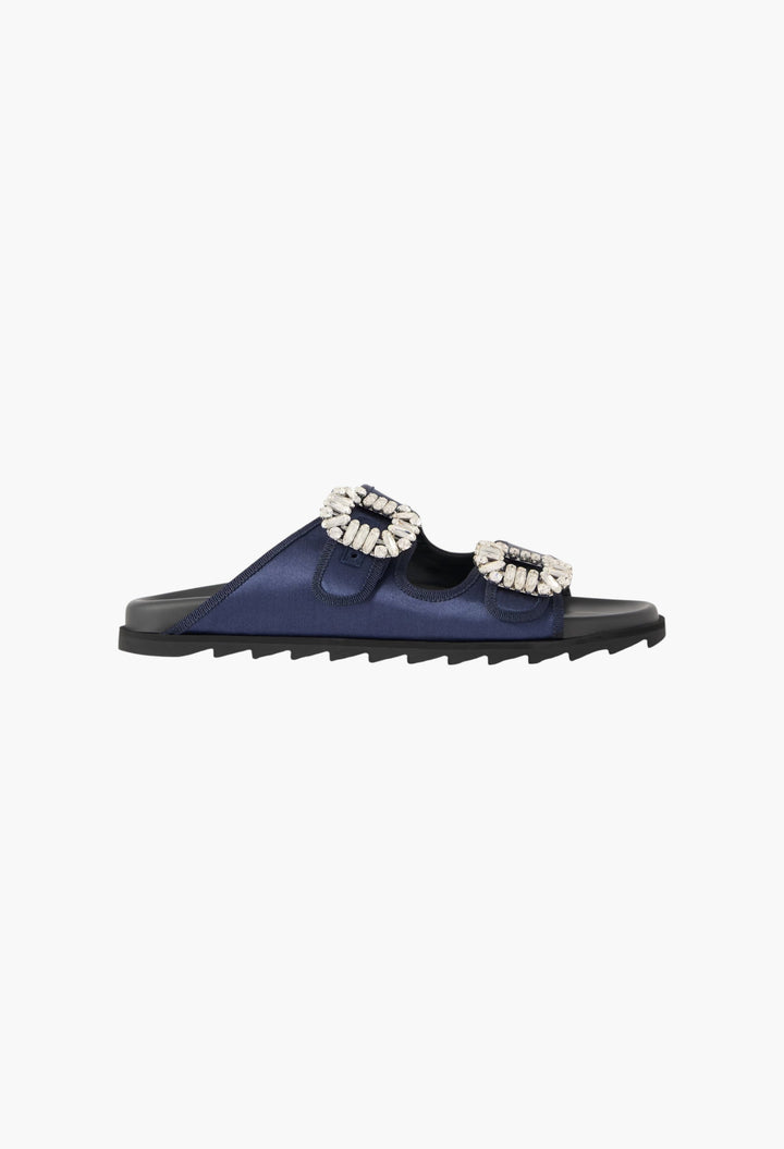 Slidy Viv Crystal-Embellished Grosgrain-Trimmed Satin Slides - GLAM MODA