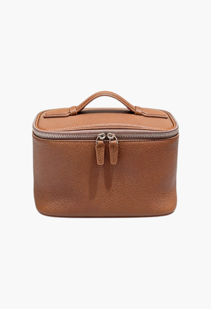 Leather Vanity Case Gold - GLAM MODA