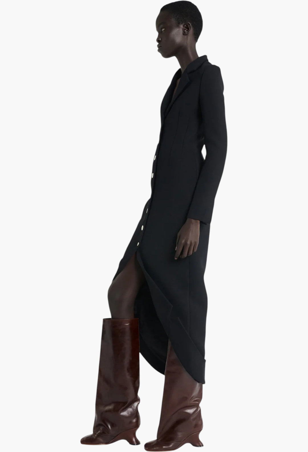 Tailored Shirt Dress With Jacket Collar At Hem Black - GLAM MODA