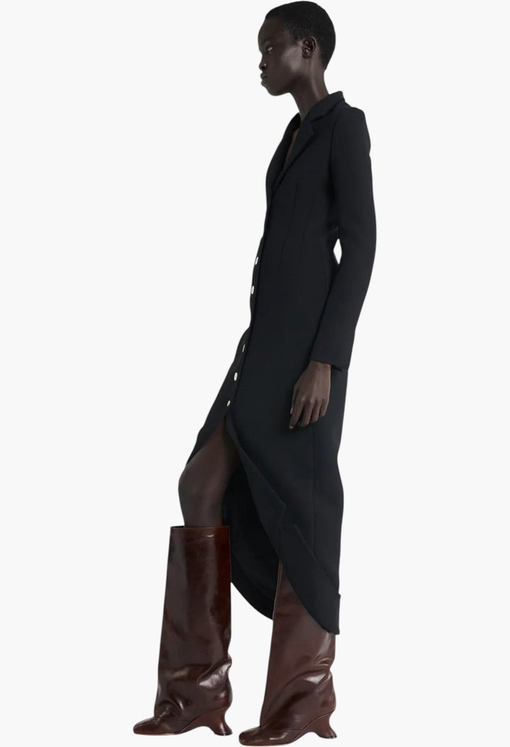 Tailored Shirt Dress With Jacket Collar At Hem Black - GLAM MODA