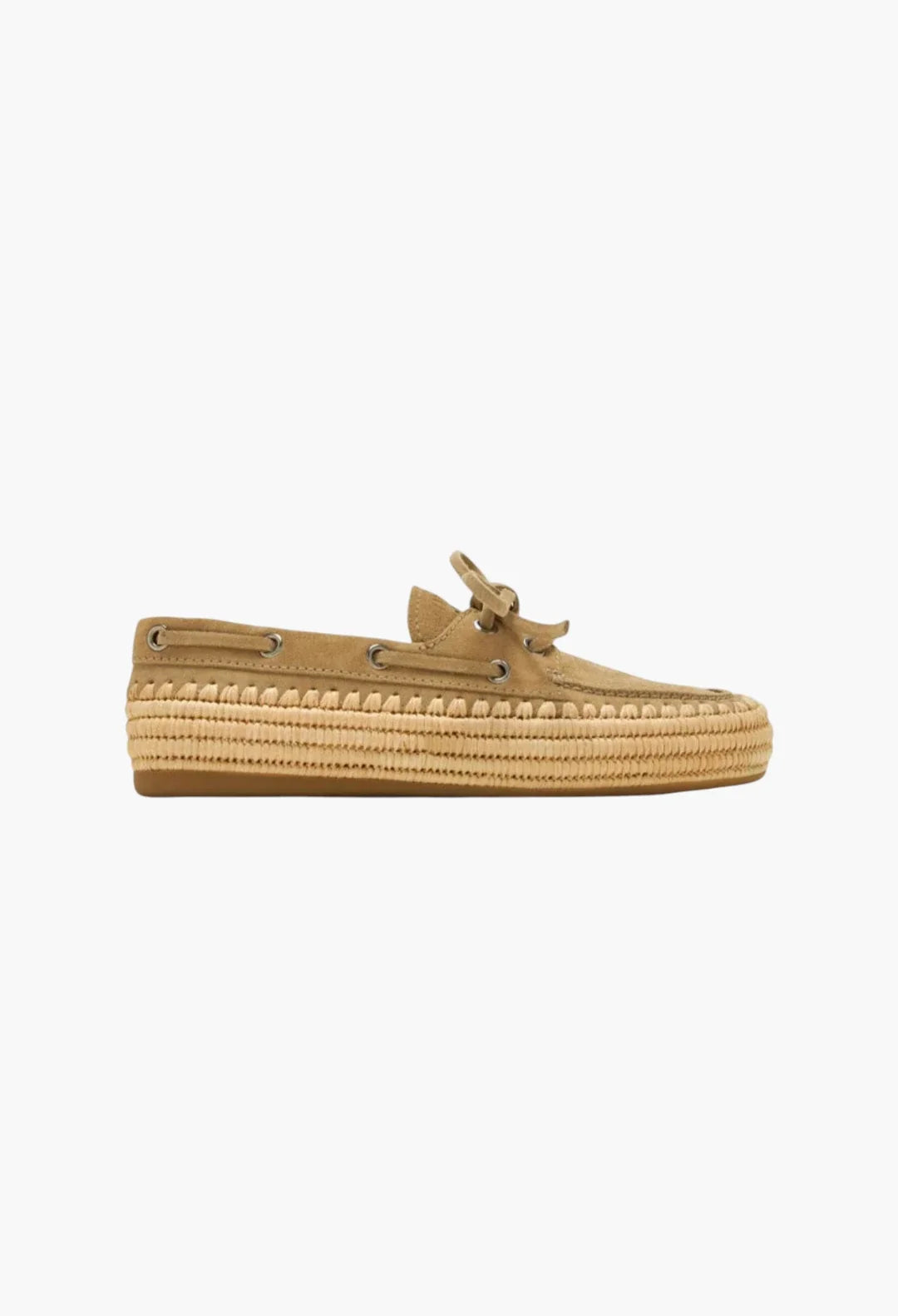 Ecru - Suede And Raffia Boat Shoes