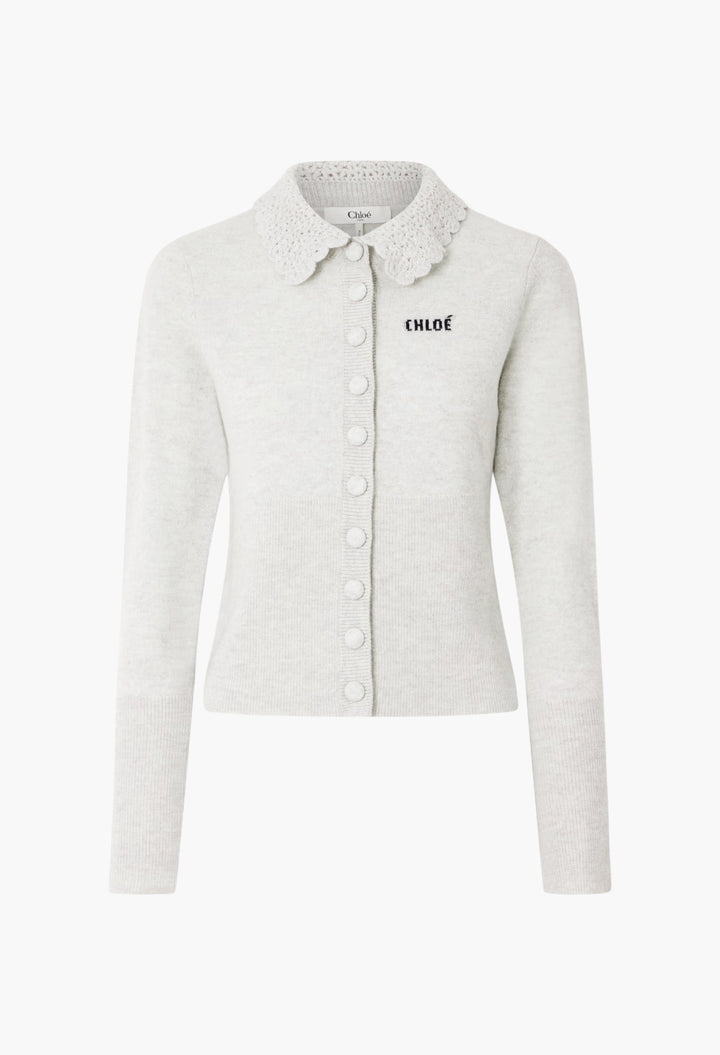 Crochet-Trimmed Logo-Detailed Wool Cardigan - GLAM MODA