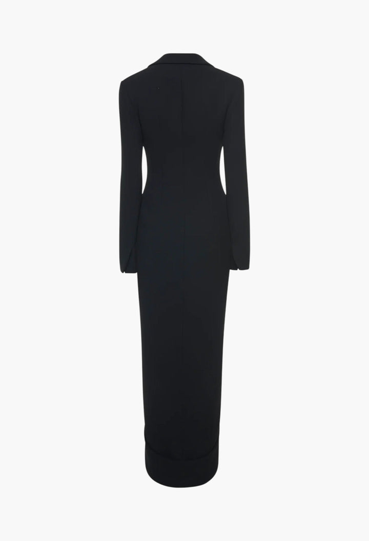 Tailored Shirt Dress With Jacket Collar At Hem Black - GLAM MODA