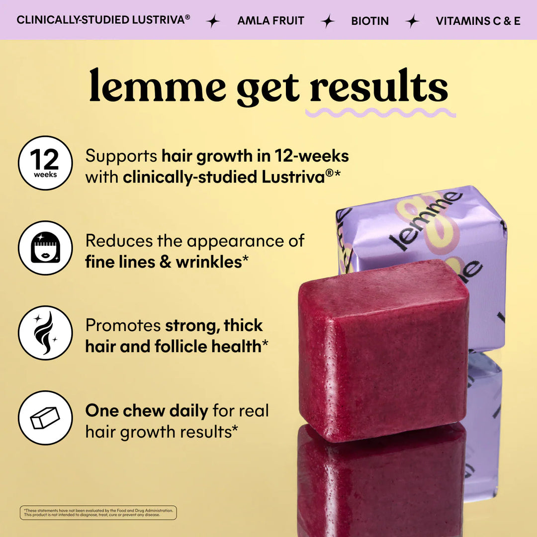 Lemme Grow Soft Chews - Hair Growth & Skin Support - Clinically Studied Lustriva - Mixed Fruit Flavor - GLAM MODA