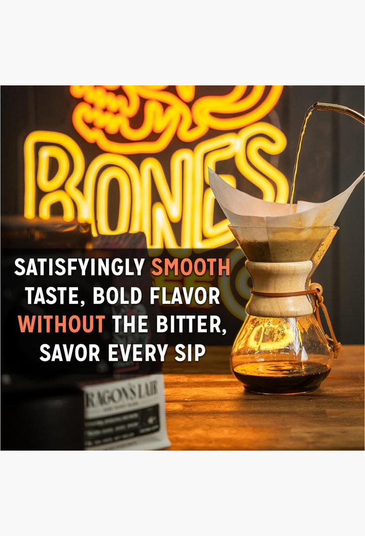 GLAM MODA pour over coffee brewing in a glass carafe with a wooden collar and paper filter