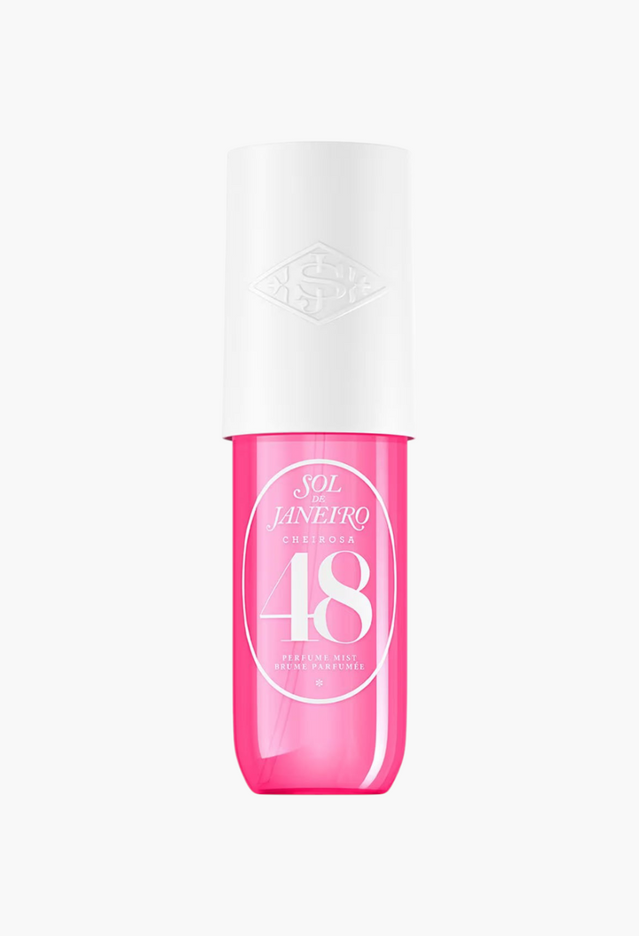 GLAM MODA Sol de Janeiro Cheirosa 48 perfume mist in a bright pink bottle with a white cap