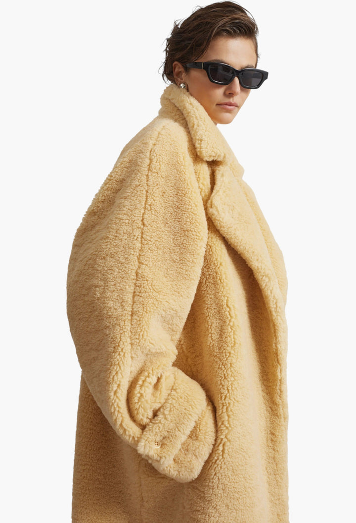 Gresham Faux Shearling Robe Coat - Yellow - GLAM MODA