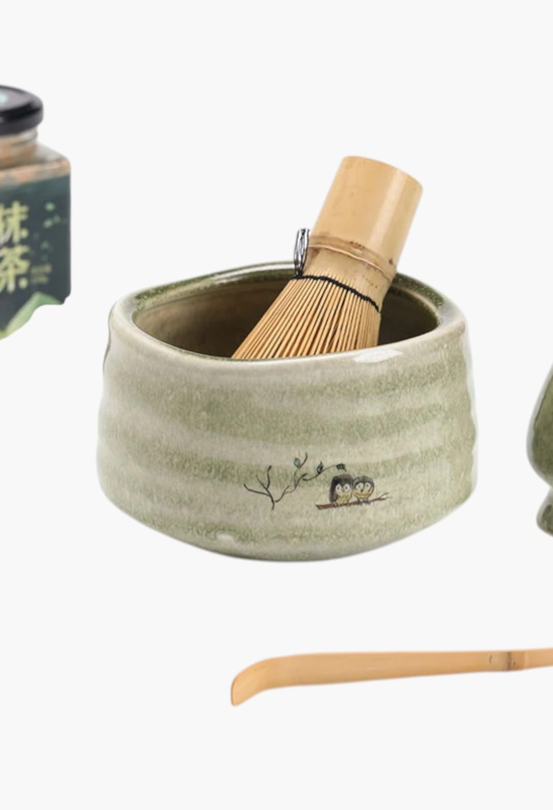 Cute Owl Ceramic Chawan With Bamboo Whisk And Chasen Holder Matcha Tea Ceremony Set - GLAM MODA
