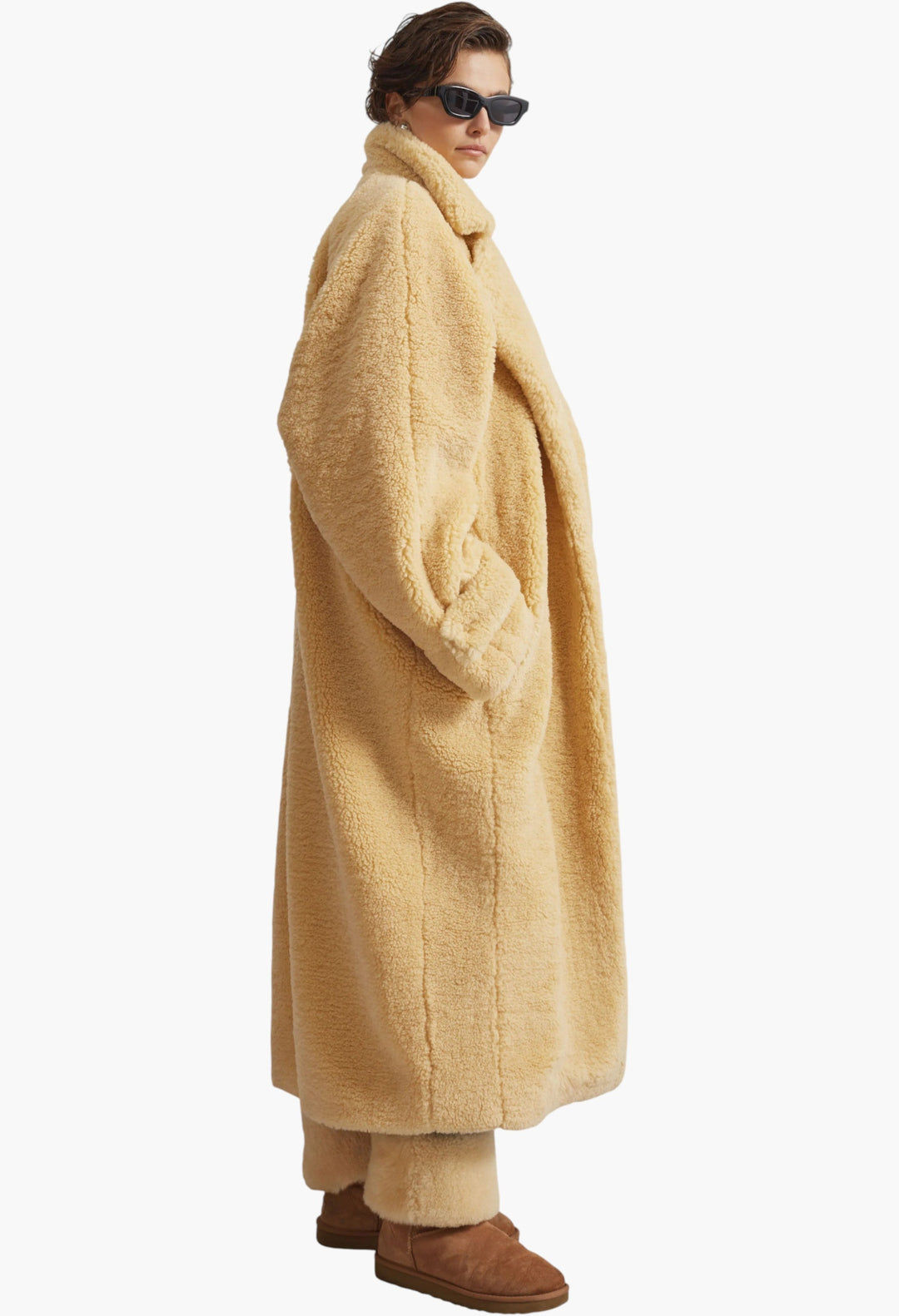 Gresham Faux Shearling Robe Coat - Yellow - GLAM MODA