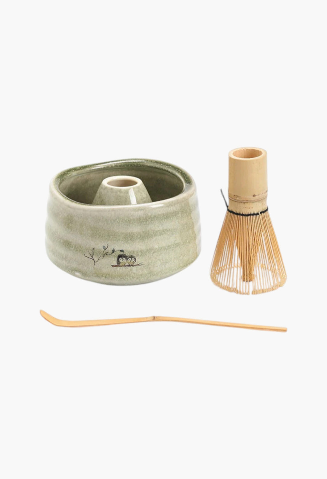 Cute Owl Ceramic Chawan With Bamboo Whisk And Chasen Holder Matcha Tea Ceremony Set - GLAM MODA